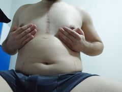 Fat man loves to masturbate and cum on himself