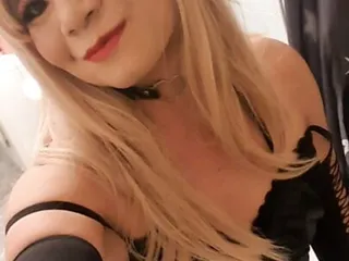 The Little Sissy In Blond Hair And Black Outfits