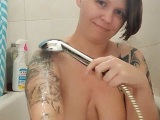  video: Morning shower show Soapy big natural tits Breast massage in bathtub