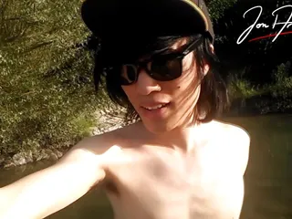 Jon Arteen Slim Asian Twink Boy Dancing Musical Strip Tease On Beach Smiling Showing Full Pubes Outdoor Gay Porn Shoes...