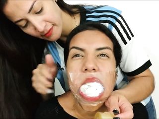 Sexy Girl Gagged With 10 Socks By Hot Latina Milf