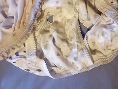 Tradesman wanking and cumming in granny panties while she's out.