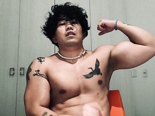 Asian Jock Jerks Off And Kisses Biceps