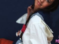 Sexy Teen Sofia K Caresses her Body in Cute Sailor Uniform!