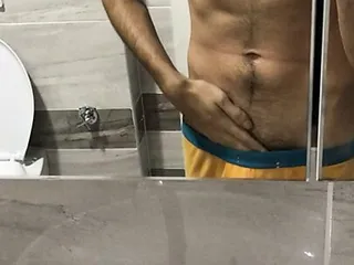 Straight Cute Guy Is Flashing His Hairy Muscular Body And Small Cock Pee...