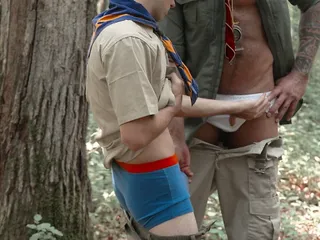 First time painful anal for smooth hot Twink scout in wood