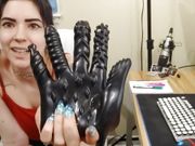 trying out a dildo glove