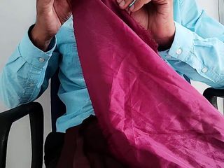 Dickhead rub with satin silky pink salwar fabric of neighbour Chachi (11)