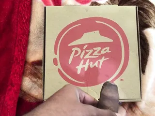 Gay cock masturbation on pizza...
