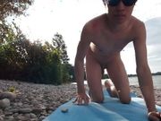 Slender nudist boy does yoga nude on a naturist beach. Naked yoga video by Jon Arteen gay porn model  Skinny naturist twink prac