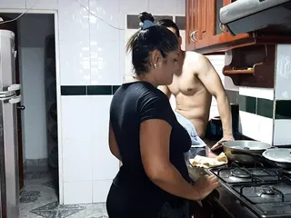 Mom Step Son, Mature, Hindi, Kitchen Blowjob