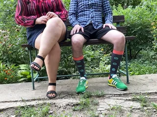 Luxurious Stepmother Helps Her Stepson While Sitting Park On A Bench...