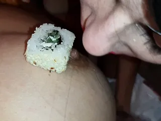 Sushi, Girls Tit, Close up, Lesbian Lick