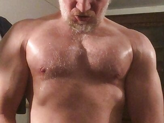 Sexy Muscle Daddy With Big Pecs Flexes, Jerks Off And Shoots Cum On Abs