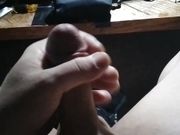 Solo masturbation thick white cock, jerking off on couch at night 
