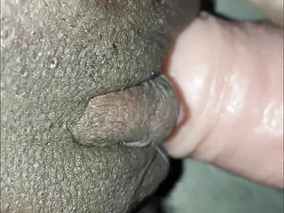 Close Up Shaved Ebony Pussy Dildo