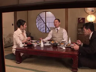  video: Family dinner escalated! Japanese forget their manners and bang in a threesome!