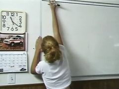 Blonde student gets her hairy pussy fucked by the teacher