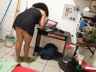  video: my wife cleaning the room in dress and thong