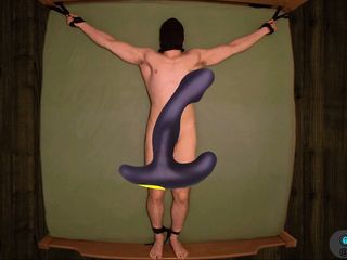 Restrained intense multiple P-spot orgasms with prostate milking toy