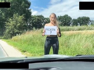 Blonde German Slut In Leather Leggings Has Public Sex