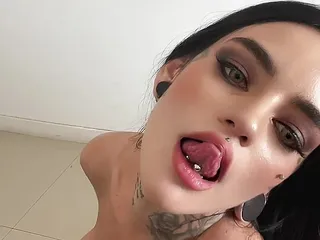 Latina Girl, Tits and Tats, Nipple Piercing, Big Boobs Masturbating