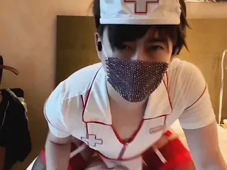 Asian Sissy Slut Dancing In Nurse Lingerie