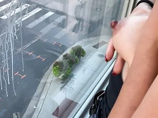  video: Downtown city window BREASTMILK squirt