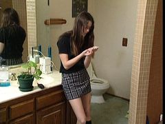 Young guy and slutty brunette fuck in the bathroom