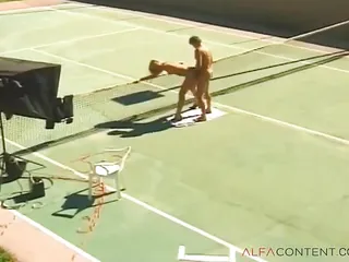 Sizzling Hot Looking Blonde Gets Fucked on The Field After a Game of Tennis