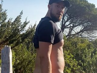 Hot Bearded Guy shooting a Big Hot Load in the Woods