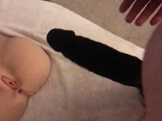 Huge cock sleeve playing with silicone...