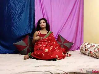 Indian Girl In Red Sari Fingering Pussy, Masturbating And Rubbing Her Clit To Orgasm - Full Desi Hindi