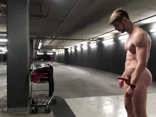 German Boy Guy Public Parking Garage Naked Outdoor Cum Jerk Off Masturbation Small Dick Cock Big Muscle Athletic Young