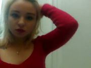 Lovely tender charming homemade striptease in a red sweater