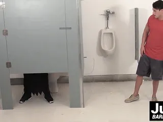 Hardcore Action Happening For Tobias Public Toilet...