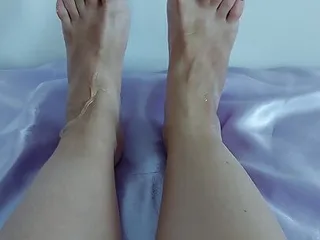 Foot Fetish With Red Varnish, Lubricant And Spitting