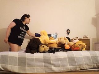 Horny Fat Enby Plays With Tits And Pussy While Making Bed