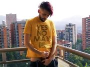 Jerking off my big uncut cock in the balcony did i get caught?