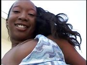 Cock sucking ebony babe gets fucked by a big black cock outdoors