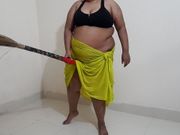 Desi maid gets sexually aroused while sweeping the house and has sex with the broom