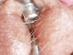 Rubbing my chastity clit with a sounding rod and cumming
