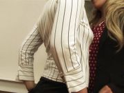 Blonde Lesbians Use A Strap-On At The Office