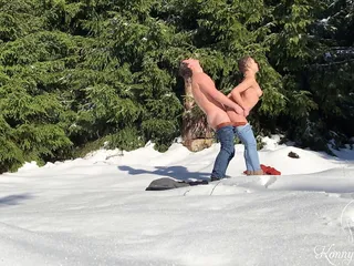 Konny And Blyde Having Sex In A Snowy Winter Forest In Public. Almost Got Caught!
