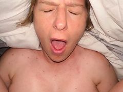 Mom shares bed and begs step son not to cum in her but enjoys his cock 