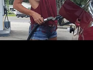 Boobs out at gas station 