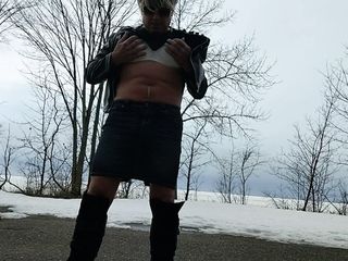 Sexy Cd Looking For You In Miss Me Skirt Leather Boots Public Cumming...