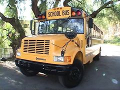 Blonde chick gets banged from the back on her school bus