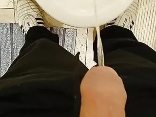 Pissing with small thin foreskin cock...