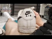 Nice cock stuck in sneakers in it and comes